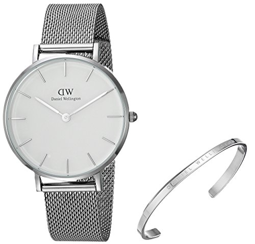 Daniel Wellington Gift Set, Classic Petite Sterling 32mm Watch with Silver Classic Cuff