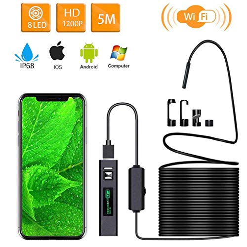 Inspection Camera Endoscope,Wireless Endoscope WiFi Inspection Camera 1200P HD Borescope Waterproof IP68 Snake Pipe Camera with 8 Led & 5M(16.4ft) Semi-Rigid Cable for iOS Android iPhone Windows Mac - Thumbnail 7