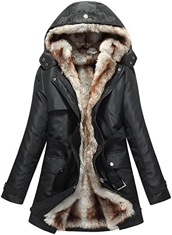 XIAOTIANLI Soft Woman Warm Faux Fur Parka Hood Coat Plus Size Oversize 2 Pieces Sets Black XXL