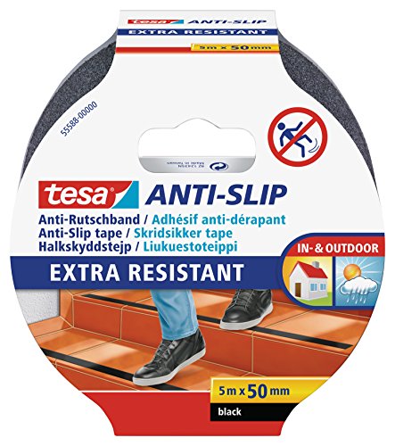 tesa Anti-Slip Safety Tape for Stairs - Black - 5 m x 50 mm