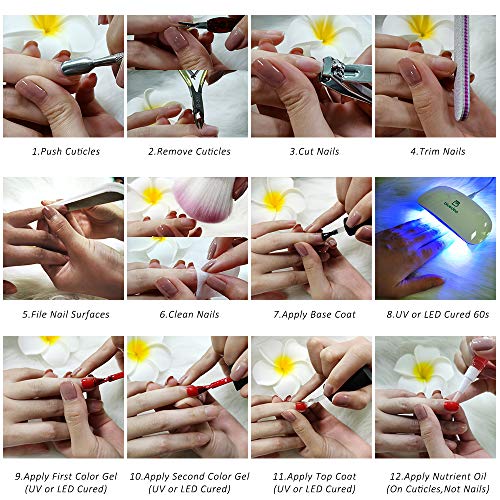 Bluedee Gel Nail Polish Starter Kit 6 pcs Ice Cream Series Colors Gel Polish Set with 9W UV LED Nail Lamp Dryer Base Coat Strength Top Coat Glitter Powder Nail Art Rhinestone Home Manicure Gift Box