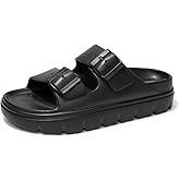 FUNKYMONKEY Women's Comfort Slides Double Buckle Adjustable EVA Flat Sandals