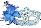 Venetian Style Lace with Rhinestone Liles Costume Masquerade Mardi Mask (Blue)