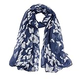 Bestpriceam Women Lady Chiffon Butterfly Print Neck Shawl Scarf Scarves Wrap Stole (Navy)