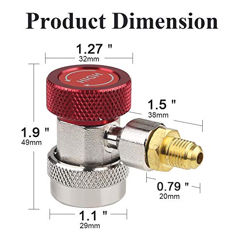 JDMON Adjustable AC R134A Quick Coupler Connector Adapters Fitting High Low 1/4 inch SAE HVAC Manifold Gauge Hose Set (R134A) - Thumbnail 2