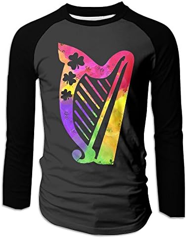 Men's Irish Music Harp Player Rainbow Raglan Baseball T-Shirts 3/4 Sleeve Baseball Tees S