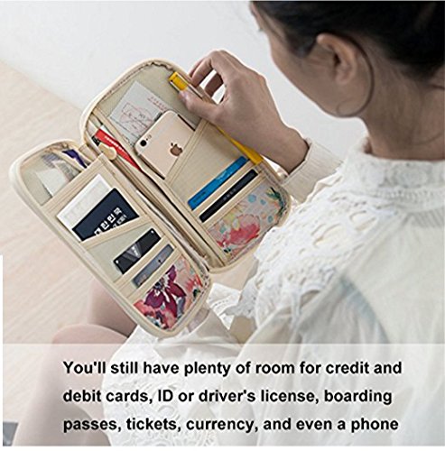 Travel Wallet Passport Holder Document Organizer Clutch Bag & Credit Card Bag, Security Pouch for Women (White)