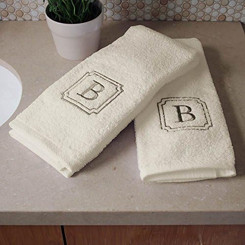 Personalized Monogrammed Decorative Bath Linens for Home, Office, and Gifts, with Decorative Frame.. Hotel Collection 100% USA Made 2-Piece Hand Towel Set - Natural/Beige - 16"X28". Super Absorbent