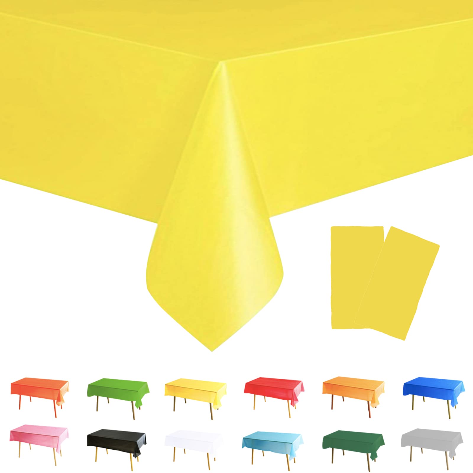 2Pcs 137 * 274cm Yellow Table Cloth Table Covers,Easter Rectangular Dining Table Cover Tablecovers Plastic Tablecloths for Picnic,Easter,Birthday Parties Decorations