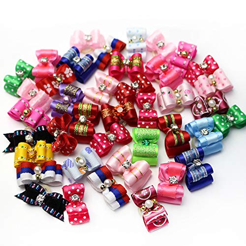 Xeminor 6 Pcs/Set Adorable Pet Double-Layer Bowknot Hair Clip Dog Cat Headdress Pet Grooming Hair Accessoriess Random Color