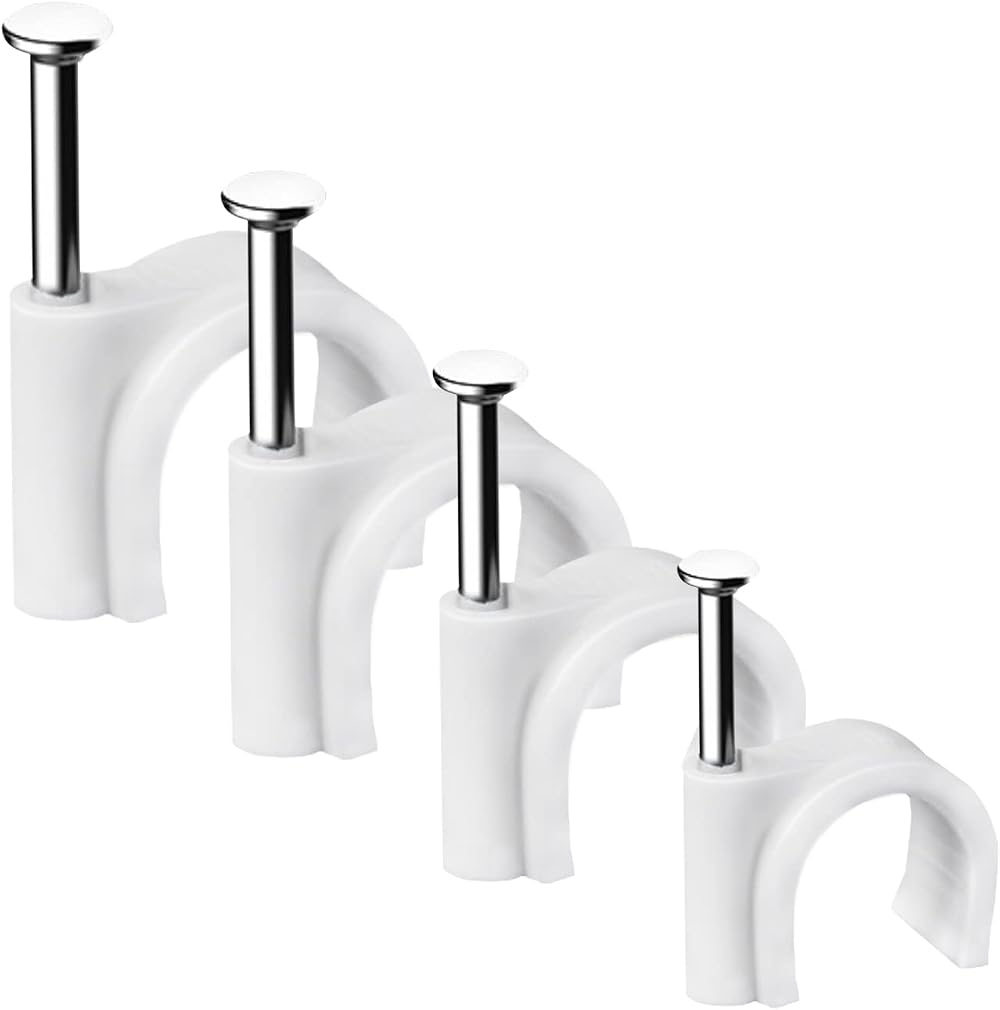 Abnii Cable Clips 400 Pcs 4 Size Steel Nail White Round Cable Holder