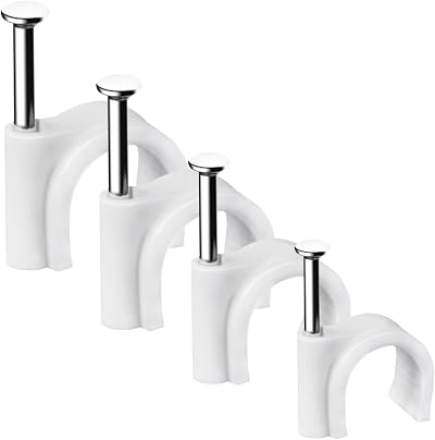 Abnii Cable Clips 400 Pcs 4 Size Steel Nail White Round Cable Holder