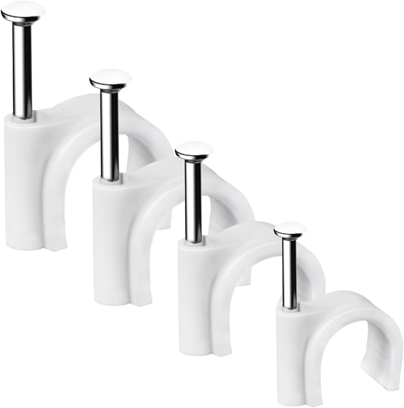Abnii Cable Clips 400 Pcs 4 Size Steel Nail White Round Cable Holder