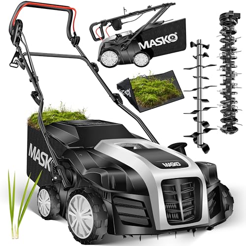 MASKO® Elektro 2in1 Vertikutierer Rasenlüfter 1800W 40cm Arbeitsbreite 55L Fangkorb mit Lüfterwalze Lüfter Moosentferner, 20 Stahlmesser, 5-stufige Ar