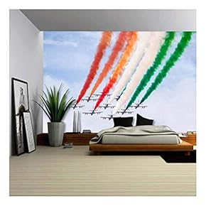 The Italian Acrobatic Jet Squad Named Frecce Tricolori Doing Tricks in The Sky - Removable Wall Mural | Self-Adhesive Large Wallpaper - 66x96 inches