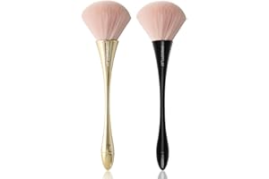 HYWWPFLAY 2Pcs Nail Dust Brush Acrylic Brush Cleaner Nail Brushes for Cleaning Dust Dip Powder Brush Large Makeup Brush Blush Brush Nail Clean Up Brush Manicure Brush Nail Art Tools (Gold+Black)