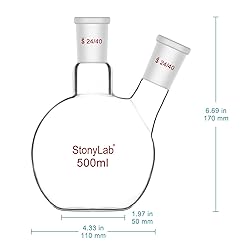 stonylab Flat Bottom Flask FBF, Heavy Wall 2-Neck