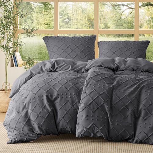 BEDSURE Anthrazit Boho Bettwäsche 4tlg - 135x200 cm