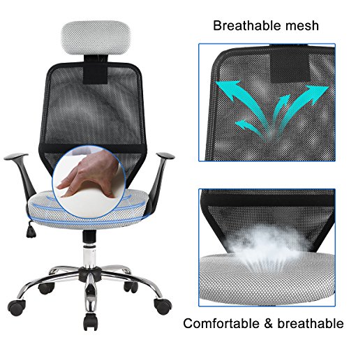 YAMASORO High Back Ergonomic Mesh Office Chair,Computer Task Chair with Headrest and Armrest for Home Office and Conference Room Black&Gray