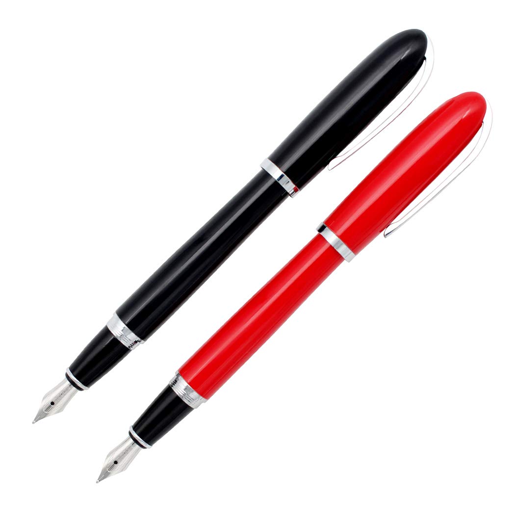 Gullor 2 PCS Fountain Pen BE516, Medium Nib, with Ink Converter, Black and Red