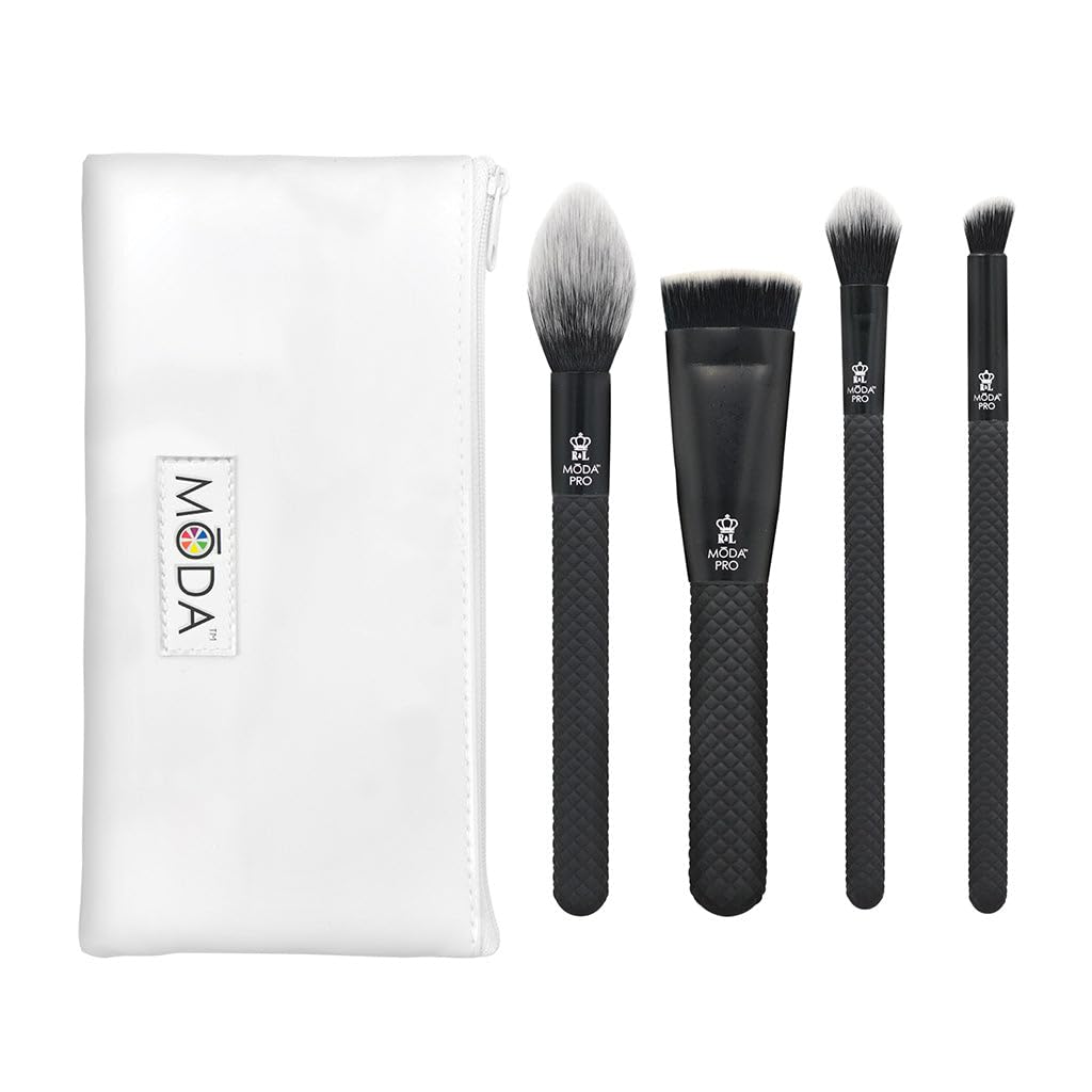 Moda Royal & Langnickel Full Size Pro Sculpt & Glow 5pc Makeup Brush Set with Pouch, Includes, Radiance, Sculpt, Glow and Precision Angle Brushes, Black, BMX-SGK5