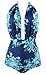COCOSHIP Blue & Navy Antigua Floral Retro One Piece Backless Bather Swimsuit Pin Up Swimwear Maillot XXL(FBA)