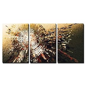 3 Piece Canvas Wall Art - Digital Painting of Abstract High Technology Circle Background - Modern Home Art Stretched and Framed Ready to Hang - 16"x24"x3 Panels