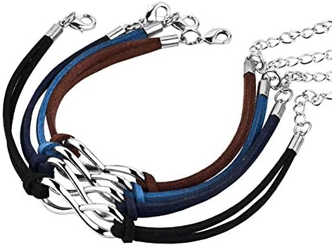 JewelryJo Handmade Leather Wrap Wristband Adjustable Bracelets with Infinity Symbol Multi Color for Women Girls Boys