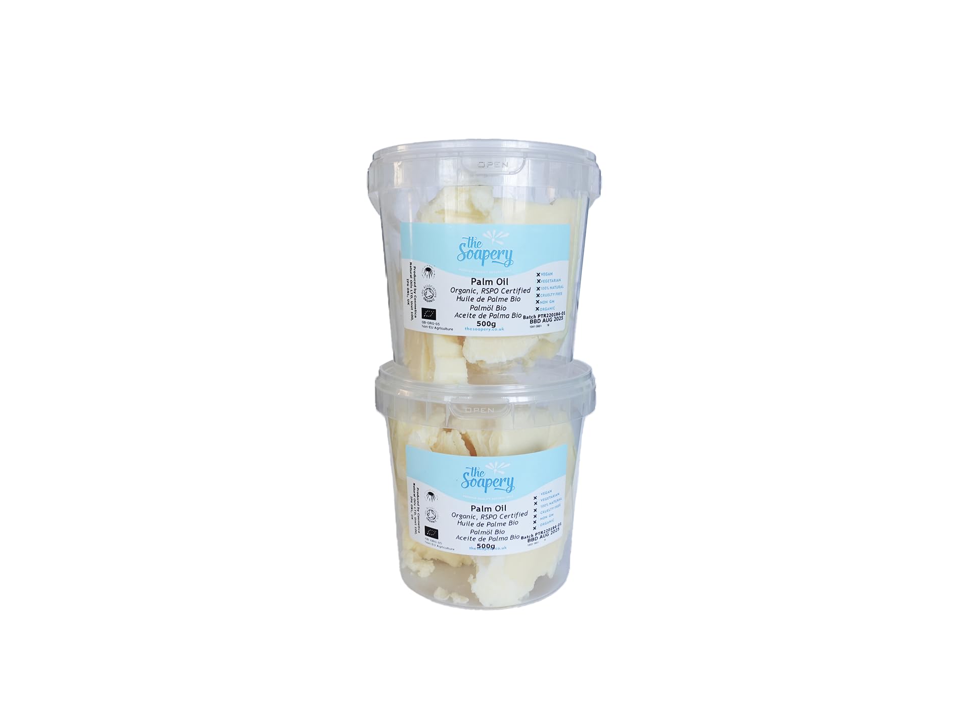 Palm Oil 1kg (2x500g POTS) Certified Organic - RSPO Certified Sustainable - 100% Pure