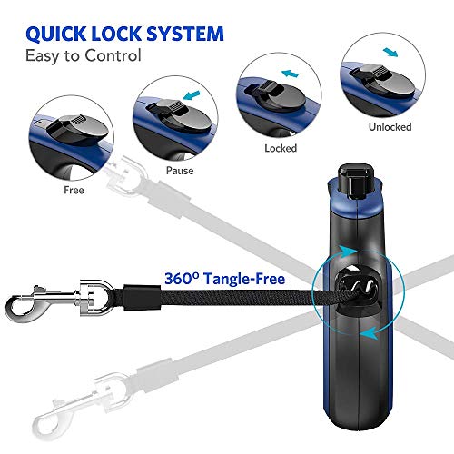 Peteast Retractable Dog Leash Small Breed, Patented Dog Leash for Small Dog, Leash Up to 26lbs, 10ft, Portable Design with One Button Brake/ Lock, Comfortable Hand Grip,Blue