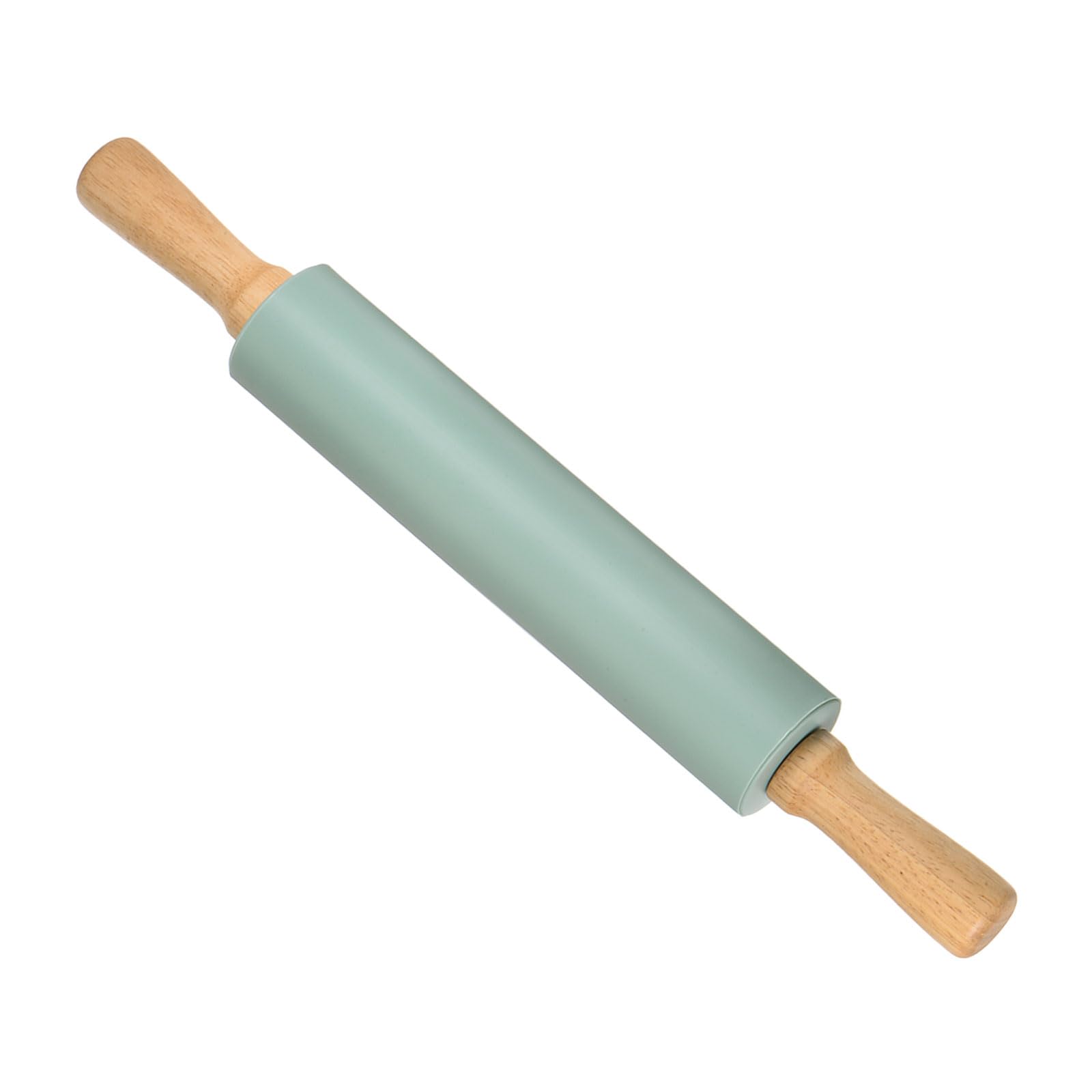 CoCud Silicone Rolling Pins, 17" Length, Silicone & Oak Non-Stick Ergonomic Wooden Handle Fondant Dough Roller Dark Green - (Applications: for Baking DIY Projects)