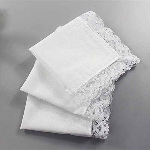 Womens/ Ladies Lace White Cotton Handkerchiefs Small Wedding Hankies Pack