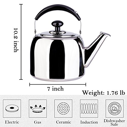 Tea Kettle Whistle for Stovetop 18/10 Stainless Steel Mirror Finish Surface, Bakelite Handle Fast Boiling GSH 3 Quart