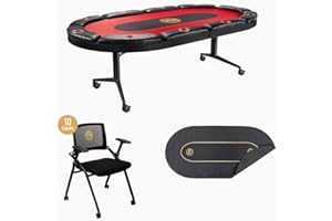 TRITON POKER TABLES Triton Foldable Poker Table with 10 Chairs and an Additional Mat- Premium Soft-Padded Armrest, Individual Cup Holders, Portable Mat - Individual Chairs for Everyone, Long-Lasting Poker Table