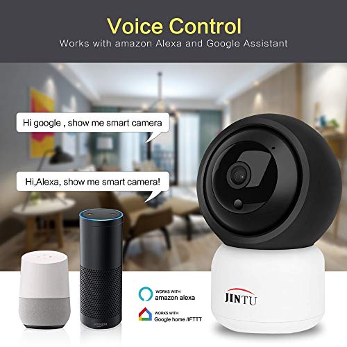 JINTU Home Security Camera, 1080P Smart WiFi Camera Work with Alexa,Google, Pan/Tilt/Zoom, Motion Detection, Night Version, 2-Way Audio for Home/Office/Baby/Pet Indoor Surveillance System