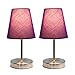 Simple Designs LT2013-PRP-2PK Mini Basic 2PK Sand Nickel Table Lamp with Fabric Shade Set, Purple, 2 Count