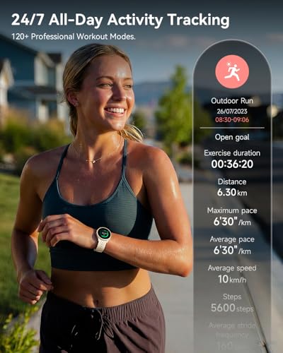 Quican Smart Watches for Women Men, 1.27" AMOLED, Answer/Make Call, Beige | Fitness Watch, Heart Rate/Sleep/SpO2 Monitor, 120+ Sports, 3ATM Waterproof, Android iOS Compatible, 2 Straps, Smartwatch Gift