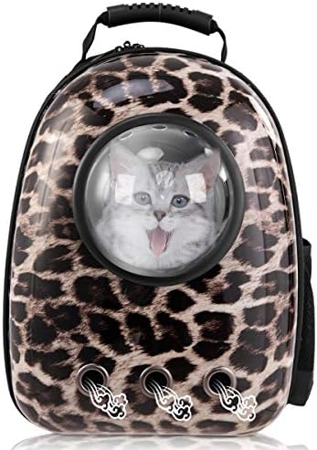 ZHENDUO Astronaut Pet Cat Dog Puppy Carrier Travel Bag Space Capsule Backpack Breathable (Leopard)