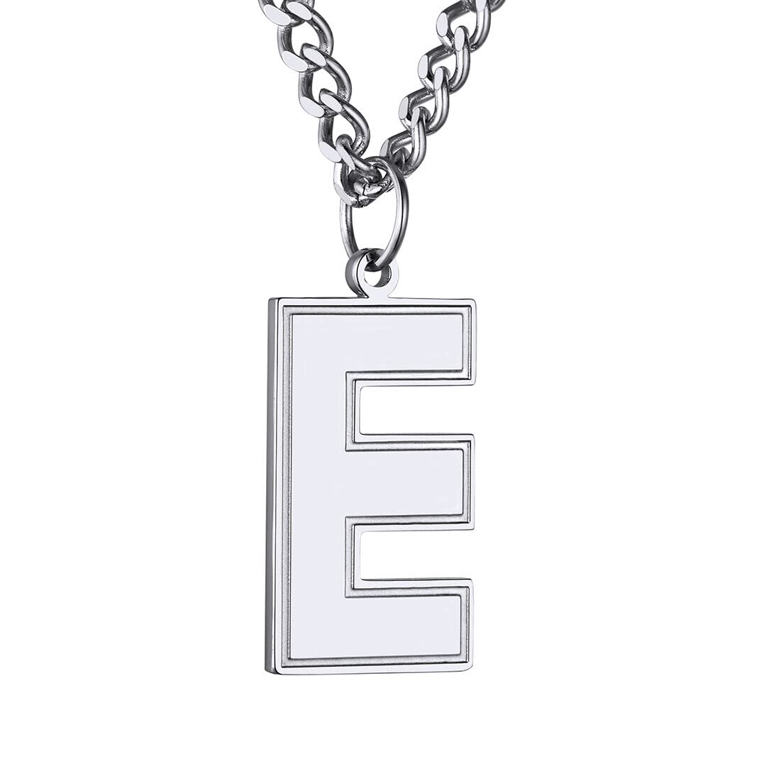 GoldChic Jewerly Mens' Letter E Tag Necklace Sports Lover Gifts, A-Z Initial Jewellery For Boyfriend
