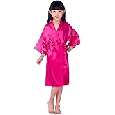 EQIQU Kids Girl's Silky Satin Kimono Robe for Spa Wedding Birthday Party Child Children's Gifts