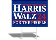 Harris Walz 2024 Large Yard Sign 24x18 Double Sided Print with H-Stake - For The People and Blue Background