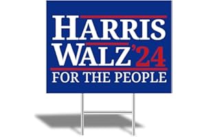 SIGN FOR ME Harris Walz Large Yard Sign 24X18 2024 Double Sided Print with H-Stake - For The People and Blue Background (1 Yard Sign)