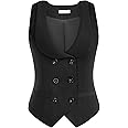 Belle Poque Women Double Breasted Waistcoat Vintage Lapel Collar Vest Coat with 2 Pockets