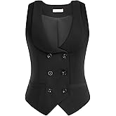 Belle Poque Women Double Breasted Waistcoat Vintage Lapel Collar Vest Coat with 2 Pockets