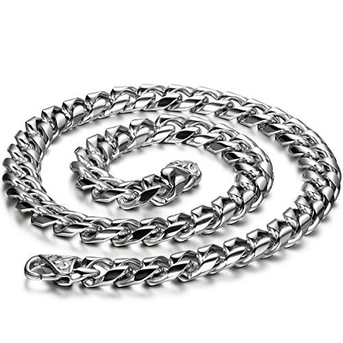 JewelryWe Joyas collar para hombre, acero inoxidable, gran calidad cadena de bicicleta cadena de plata, ancho 11 mm 55 cm