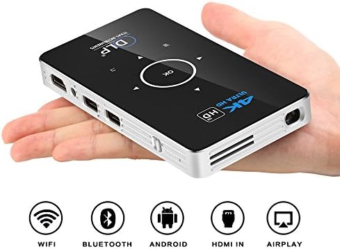 CANGSIKI Android 6.0 100 ANSI Lumens LED Pico Portable Smart Mini Projector,Home Theater DLP Pocket Video Projector Support 4K 1080P HDMI USB TF Card for Home Cinema/Laptop/iPhone Andriod Smartphone
