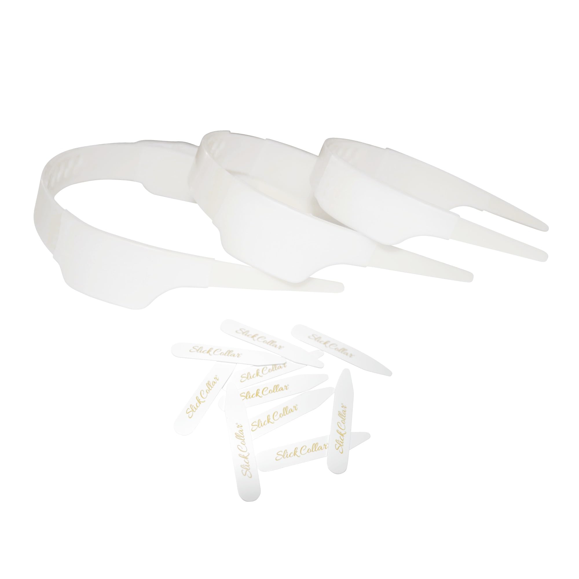 Slick Collar Shirt Collar Support System set with 3 adjustable, 10 premium Collar Stays & a Durable tin Travel EDC Box in White