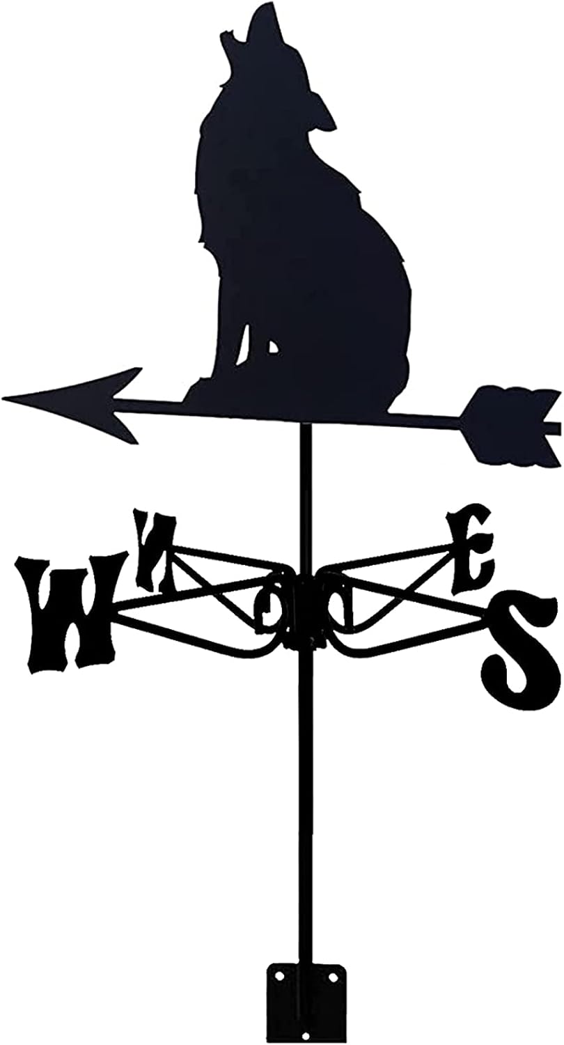 Weathervanes - NOALED Wolf Weather Vane Stainless Steel Wind Vane Decorative Weathervane Antique Style Wind Direction Indicator, Garden Decoration Black Suitable for Home Garden Barn or Pavilion