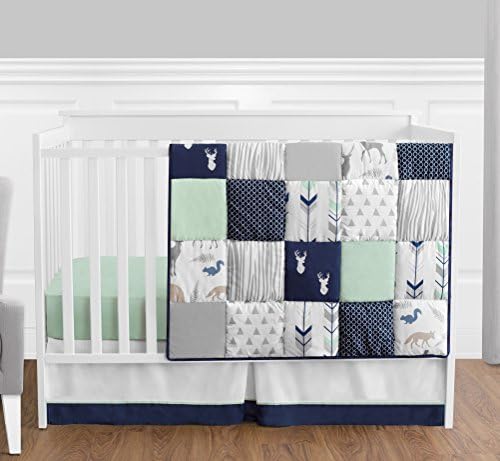 Bleu Marine Menthe Et Gris Woodsy Cerf Boys Parure De Lit Bebe Ensemble De 4 Pieces De Berceau Sans Bumper Amazon Ca Bebe Et Puericulture