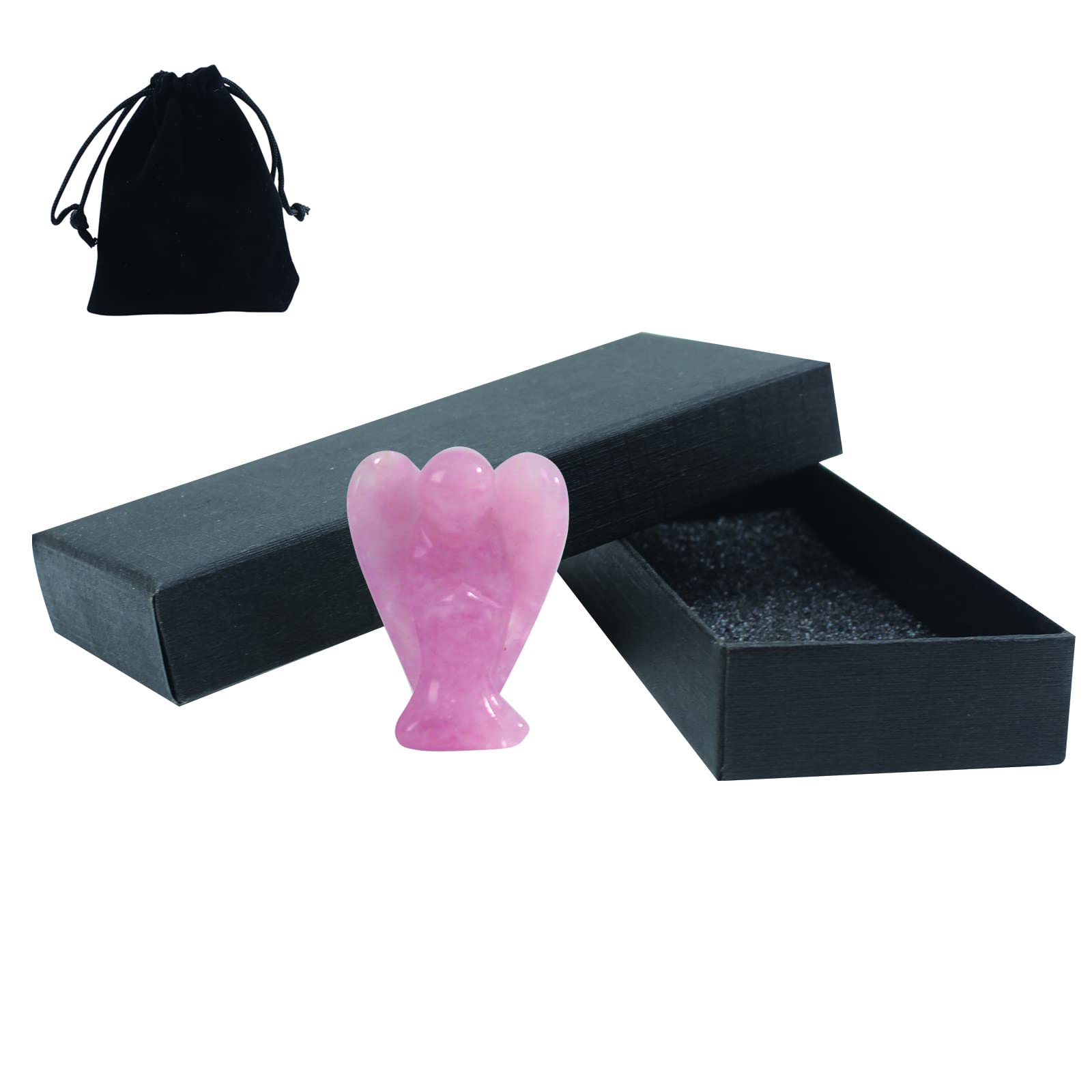 QOPAHI Rose Quartz Angel, Natural Crystal Angel Lucky Charms Handmade Carved Healing Crystals and Gemstones Spiritual Gifts for Women Angel Ornaments for Home Office Bedroom